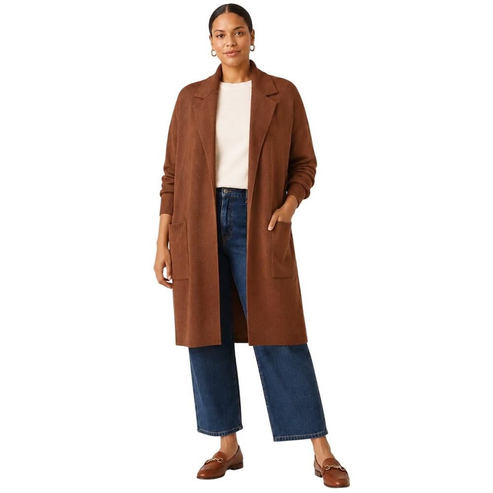 J. Crew Merino Wool Blend Long Cardigan Blazer, Cognac Brown, Plus Size 2XL